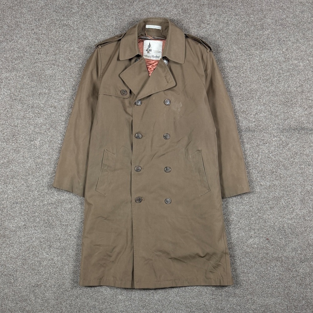Misty Harbor Taupe Double Breasted Long Trench Coat Men’s 40 Removable Fur Liner